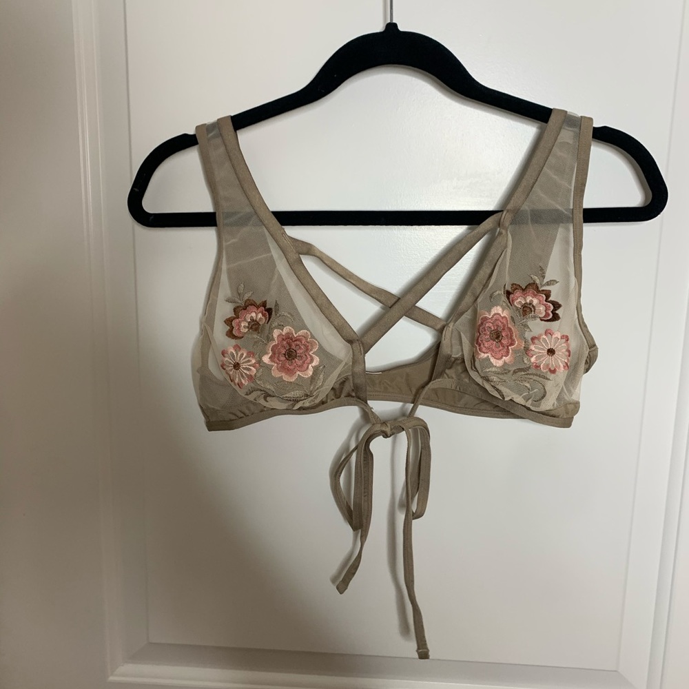 Strappy sheer floral bralette